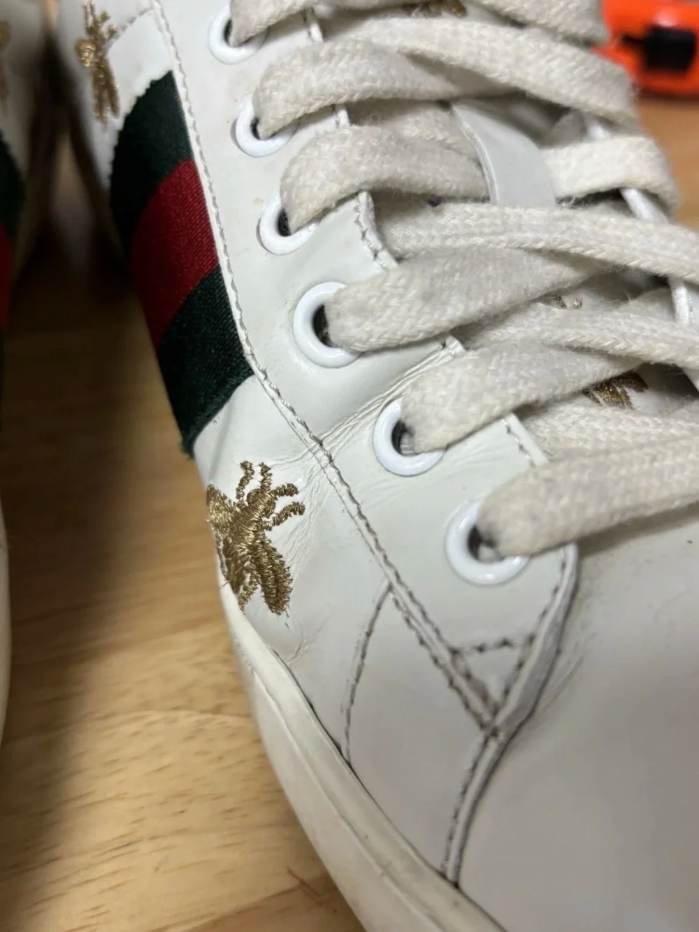 Gucci Men's Ace Bee Embroidered Sneakers, Size 7.5